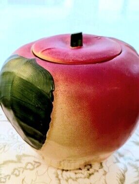 1940's Hull Pottery Blushing Apple Cookie Jar with Lid Vintage antique